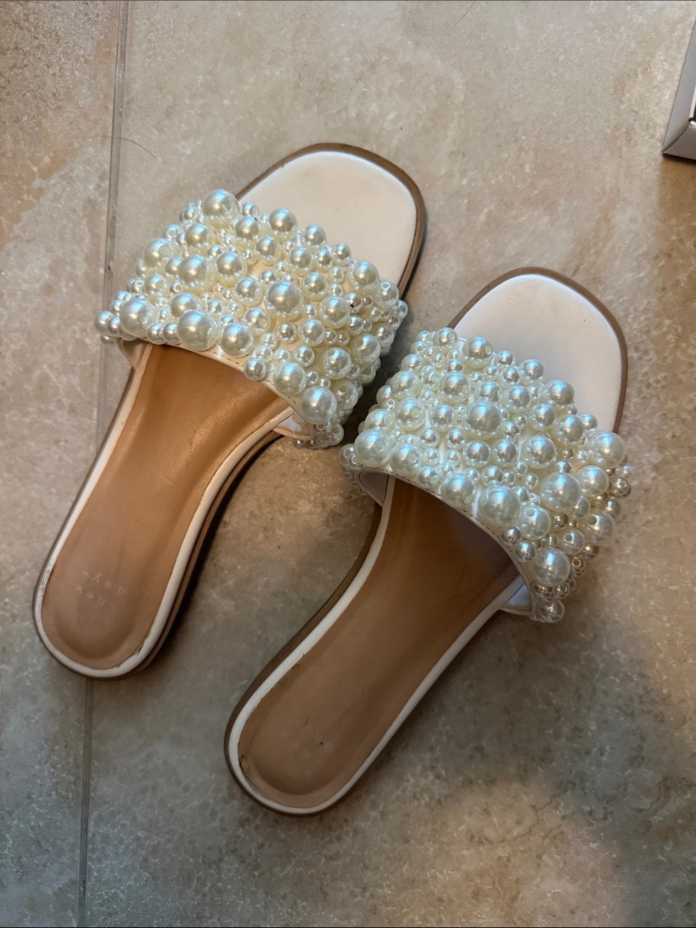 Target White Pearl-Embellished Slide Sandals